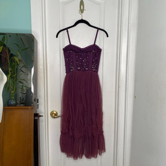 Free People Beaded Bustier/Corset dress w/ Pleated & Ruffled Tulle Skirt XS #318 - Picture 2 of 11
